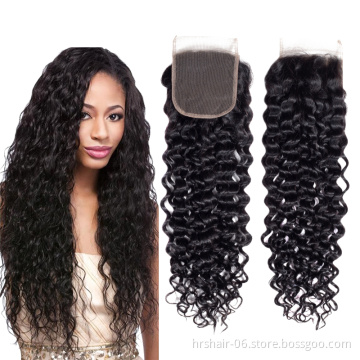 Raw virgin wholesale unprocessed cuticle aligned human brazilian hair water wave HD lace closure 4*4 and bundles